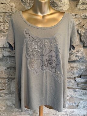 Gray Embellished Floral Tee